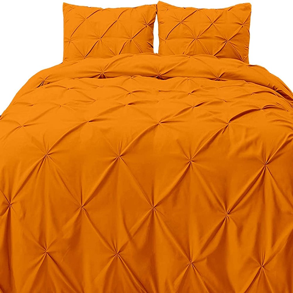 WegaLinen Cotton Pinch Pleated Zipper Clouser Orange Duvet Cover Super King 120x120-600 Thread Count 5 Piece