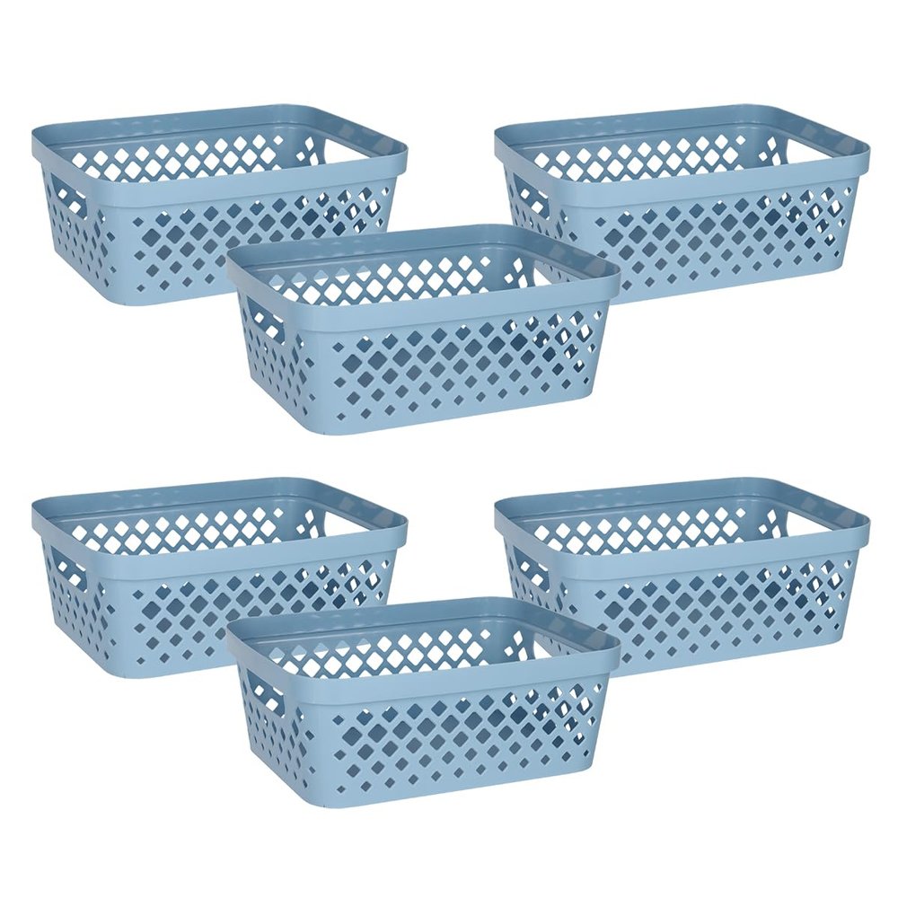 Glad Plastic Storage Basket Set, Value Pack of 6 | Open Storage Bins for Shelves, Bathroom, Pantry, Closet | Nesting Organizer Boxes with Handles, 2 Gallon, Marina Blue