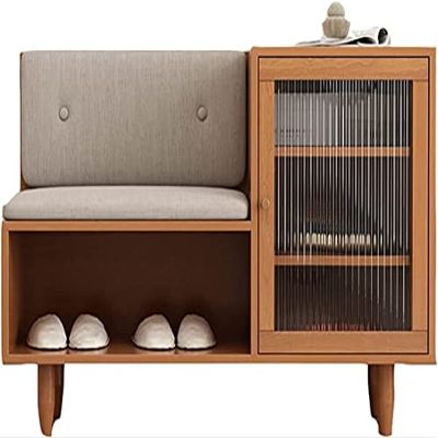 Entryway Bench, Shoe Bench for Living Room, Adjustable Wooden Shoe Rack Bench Wooden Shoe Stool Shoe Storage Cabinet with Cushion Seat for Hallway, 100 x 40 x 71 cm (Color : Natural Color, Size : A-
