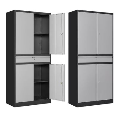 Anxxsu Metal Garage Storage Cabinet, 71" Lockable Storage Cabinet with 2 Adjustable Shelves and 1 Drawer for Garage, Utility Room, Warehouse (Black Grey)