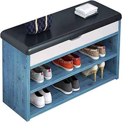 Entryway Bench, Shoe Bench for Living Room, Shoe Bench Rack with Cushion Simple and Modern, Entrance Shoe Changing Stool Shoe Cabinet, Home Bench Sofa Stool (Color : Blue, Size : 60 * 30 * 43cm)