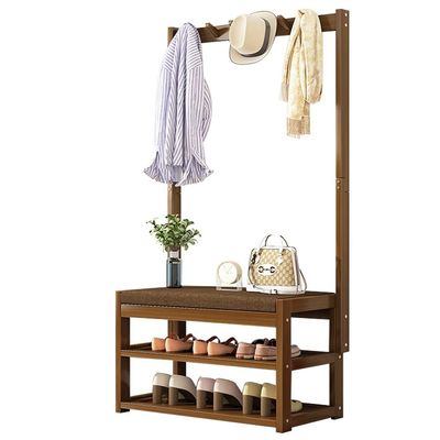 Coat Rack Shoe Organizer for Entryway, 3-in-1 Hall Tree With 4 Hooks and 2 Tier Storage Shelves,Multi-functional Coat Tree Shoe Rack for Hallway Mudroom Bedroom Office