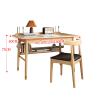 ALEEIK Mid-Century Walnut Desk, Writing Desk with Drawer & Storage Shelf Modern Home Office Desk Study Table Computer Workstation(100CM, Natural) view 2