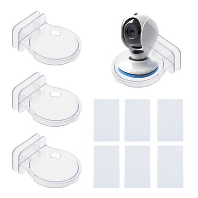 SUPERFINDINGS 3Pcs Mini Acrylic Floating Shelves Round Wall Mounted Hanging Shelves Clear Adhesive Wall Display Stand for Speaker Security Cameras 9cm