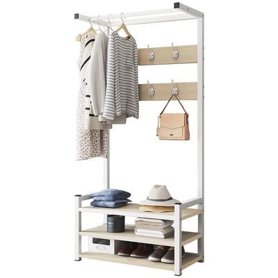 Entryway Coat Rack with Shoe Bench, 3 in 1 Hall Tree with 8 Hanging Hooks and Metal Mesh Panel, Industrial Accent Wood Look Shoe Rack with Steel Frame, Rustic Brown,80x37x170cm