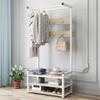 Entryway Coat Rack with Shoe Bench, 3 in 1 Hall Tree with 8 Hanging Hooks and Metal Mesh Panel, Industrial Accent Wood Look Shoe Rack with Steel Frame, Rustic Brown,80x37x170cm view 2