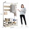 Entryway Coat Rack with Shoe Bench, 3 in 1 Hall Tree with 8 Hanging Hooks and Metal Mesh Panel, Industrial Accent Wood Look Shoe Rack with Steel Frame, Rustic Brown,80x37x170cm view 4