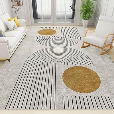 Abstract Boho Sun Geometry Kids Nursery Carpet, Nordic Black Line Arch Bedroom Rugs, Non-Slip Easy Clean Soft Foldable Washable Playing Mats for Living Room Entryway Hallway 4x6ft