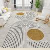 Abstract Boho Sun Geometry Kids Nursery Carpet, Nordic Black Line Arch Bedroom Rugs, Non-Slip Easy Clean Soft Foldable Washable Playing Mats for Living Room Entryway Hallway 4x6ft view 1