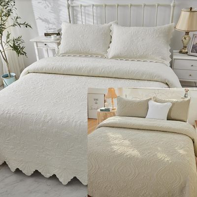 Brandream 6PC Quilt Set Queen Size Cream White Farmhouse Quilted Comforter Set Luxury Vintage Matelasse Bedding Set