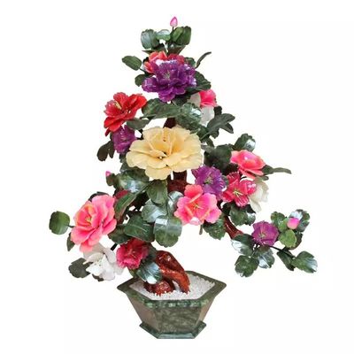 BABETT Artificial Small Bonsai Tree Flower Stand Decoration New Chinese Style Peach Peach Tree Coffee Table Jade Carving Large Decoration Living Room Jade Living Room Fake Plant Greenery Decor