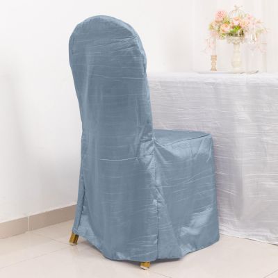 Tableclothsfactory Dusty Blue Crinkle Crushed Taffeta Banquet Chair Cover, Reusable Wedding Chair Cover