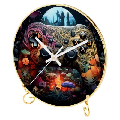 EITACHUL Gamepad Round Printed Wall Clocks with Hooks and Gold Stand - Silent and Non-Ticking, for Any Room Dcor