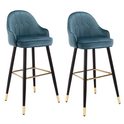 30 Inch Velvet Counter Chairs with Backs Bar Stools Set of 2, Counter Height, Black Chrome Plated Metal Upholstered Seat Stools, for Cafe, Lounge, Pubs, Kitchen Island Chairs (Blue and Green