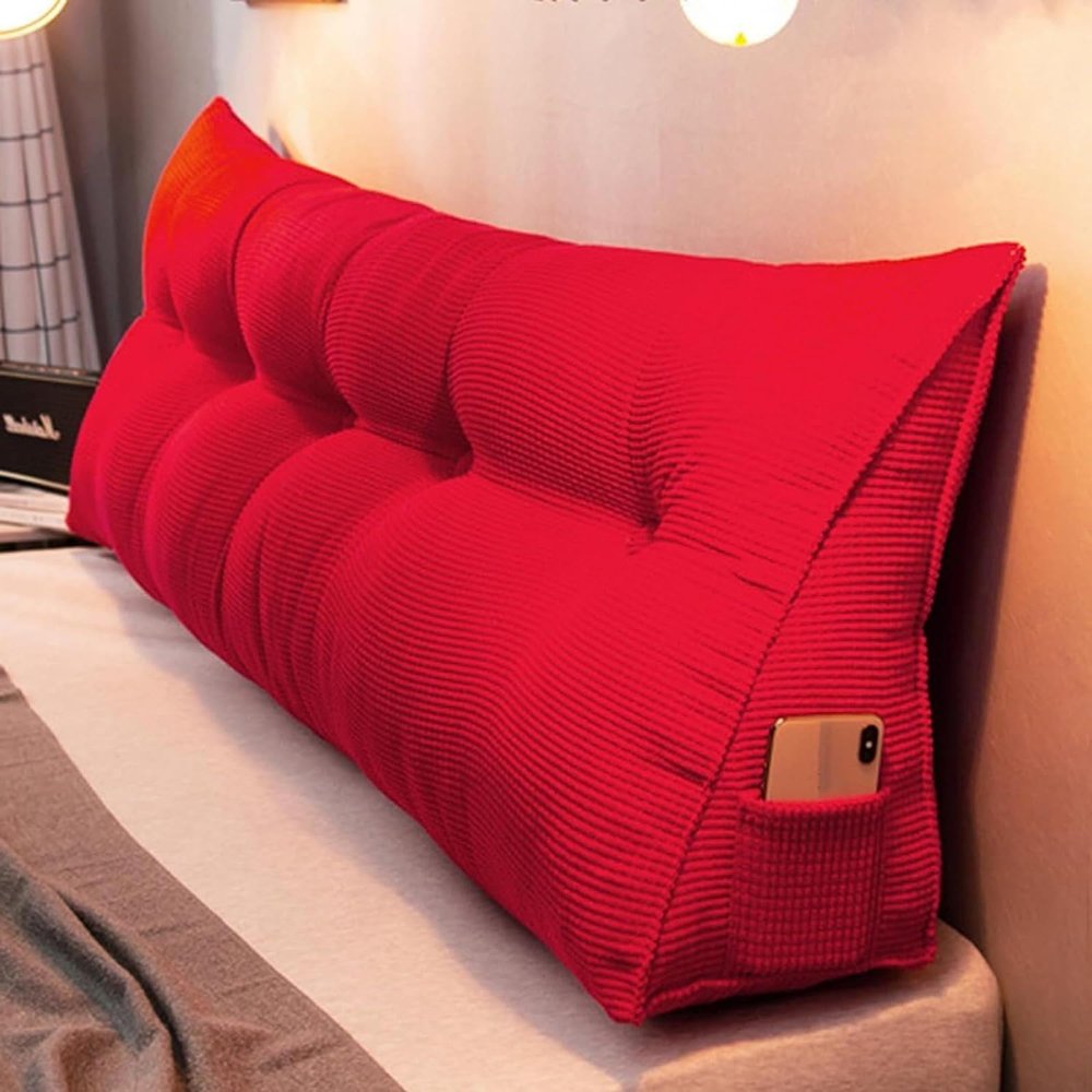 Full Size Triangular Headboard Pillow Queen Reading Pillow Bed Cushion Queen Cushion Headboard Backrest Pillow Neck and Lumbar Support for Dorm Sofa Bed,Red,W 120cm