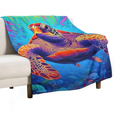 JHION Trippy Turtle Flannel Fleece Blanket, Sea Turtle Throw Blankets, Cozy Fuzzy Warm Bed Blanket, Underwater World Printed Blanket for Couch Bed Sofa Travel 30"x40"