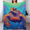 JHION Trippy Turtle Flannel Fleece Blanket, Sea Turtle Throw Blankets, Cozy Fuzzy Warm Bed Blanket, Underwater World Printed Blanket for Couch Bed Sofa Travel 30"x40" view 4