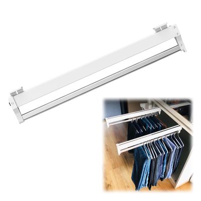 Heavy Duty Clothes Hanger Rail Retractable Wardrobe Clothing Rail Pull Out Clothes Hanger Rod Steel Sliding rganizer Storage Rack for Scarves Trousers Jeans (Color : White, Size : 347mm)