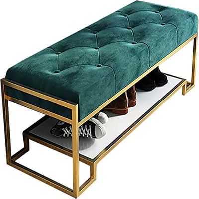 Entryway Bench, Shoe Bench for Living Room, Shoe Storage Bench Entryway Shoe Rack with Cushioned Seat for Entryway Living Room Bedroom Hallway Metal Furniture ( Color : Dark Green , Size : 80*40*43cm