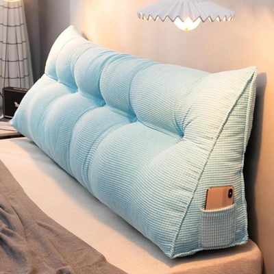 Full Size Triangular Headboard Pillow Queen Reading Pillow Bed Cushion Queen Cushion Headboard Backrest Pillow Neck and Lumbar Support for Dorm Sofa Bed,Sky Blue,W 80cm