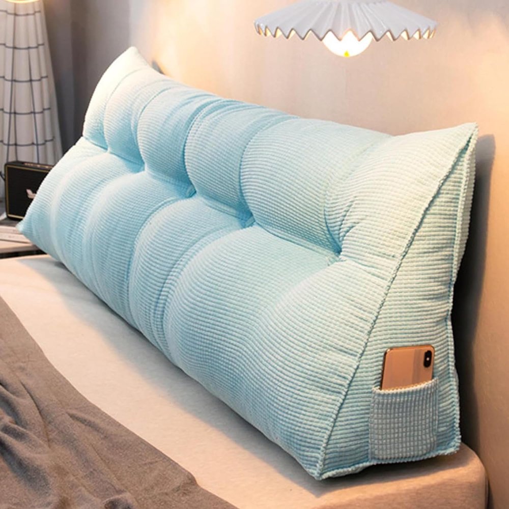 Full Size Triangular Headboard Pillow Queen Reading Pillow Bed Cushion Queen Cushion Headboard Backrest Pillow Neck and Lumbar Support for Dorm Sofa Bed,Sky Blue,W 80cm