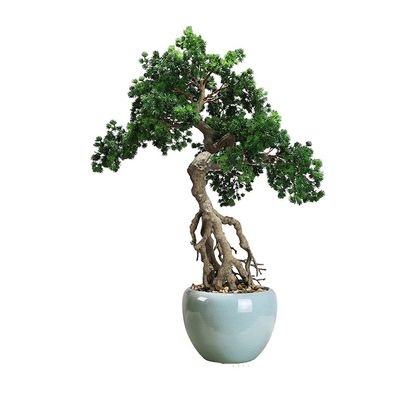 Home Fake Plants Artificial Bonsai Welcoming Pine Ceramic Flowerpot Study Tea Room Desktop Display Home Office Decoration Ornaments Artificial Bonsai Decoration