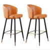 26'' Faux Leather Barstools Set of 2 Counter Height Bar Chairs, Upholstered Bar Stools, Gold Footrest Black Metal Legs, Leisure Counter Stools with Backrest and Footrest r : Orange (Or view 1