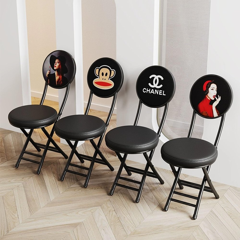 Diodceraic Padded Folding Chairs,Folding Chairs 4 Pack with Cute Pattern,Folding Dining Chairsfolding Chair with PU Leather,Party Chairs Metal Folding Chair,Folding Padded Chairs