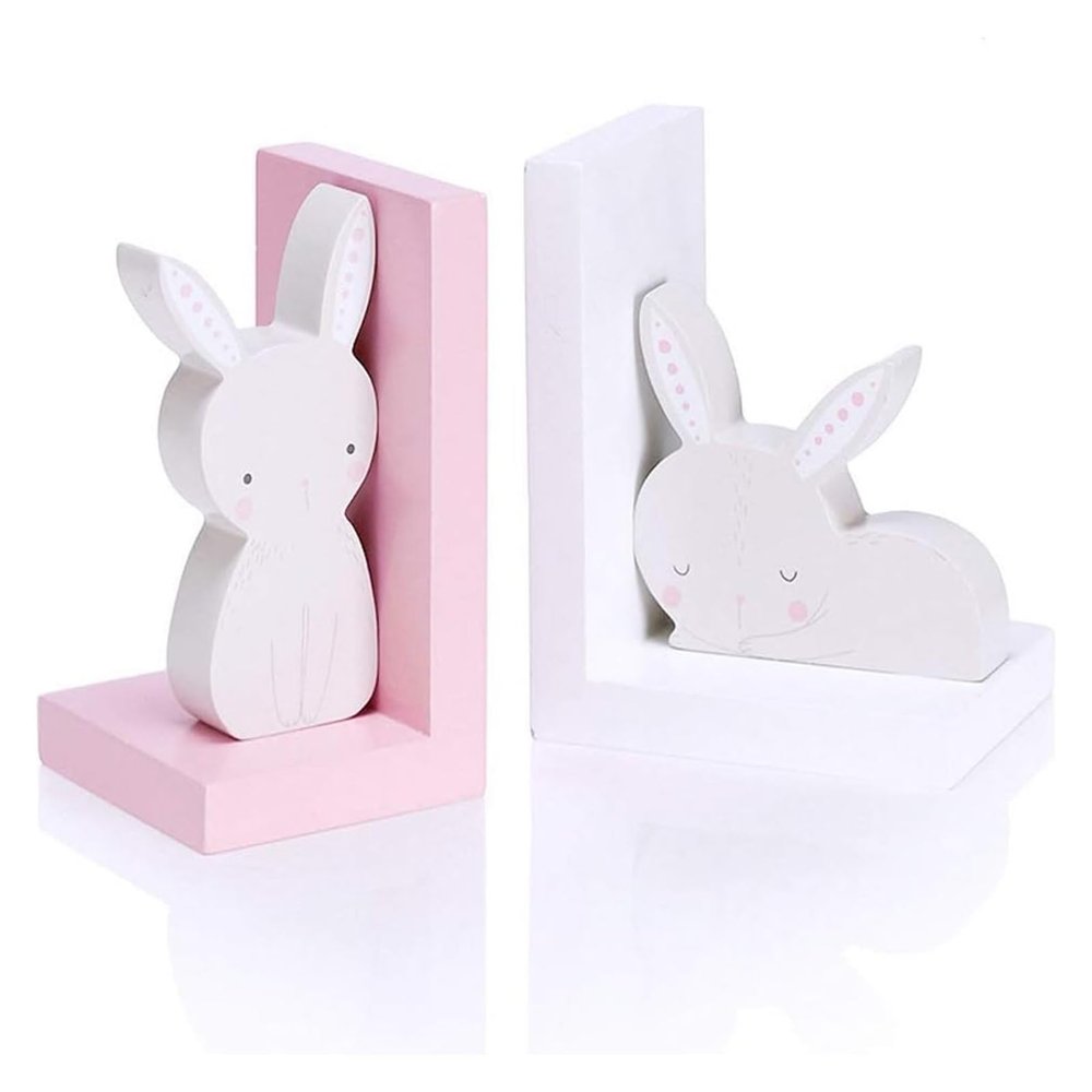 Book Ends GaRcan Nonskid Bookends Wooden Bookend Rabbit Desktop Books Holder Simple Bookends Children's Room Book File Nonskid Bookend Bookends Decorative