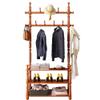 3-in-1 Entryway Coat Rack with Shoe bench, Modern Industrial Coat Tree with 7 Hooks and 2-Tier Shoe Stand, Hall Tree Entryway Storage Shelf Organizer Easy to Assemble, 180cm Tall, Teak view 1