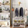 3-in-1 Entryway Coat Rack with Shoe bench, Modern Industrial Coat Tree with 7 Hooks and 2-Tier Shoe Stand, Hall Tree Entryway Storage Shelf Organizer Easy to Assemble, 180cm Tall, Teak view 2