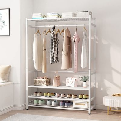 Coat Rack Shoe Rack, Metal Coat Hat Rack Freestanding with 3-Tier Shoe Rack Bench, Hat Umbrella Stand Hallway Organiser, 3-in-1 Hall Tree with Metal Frame, Easy Assembly