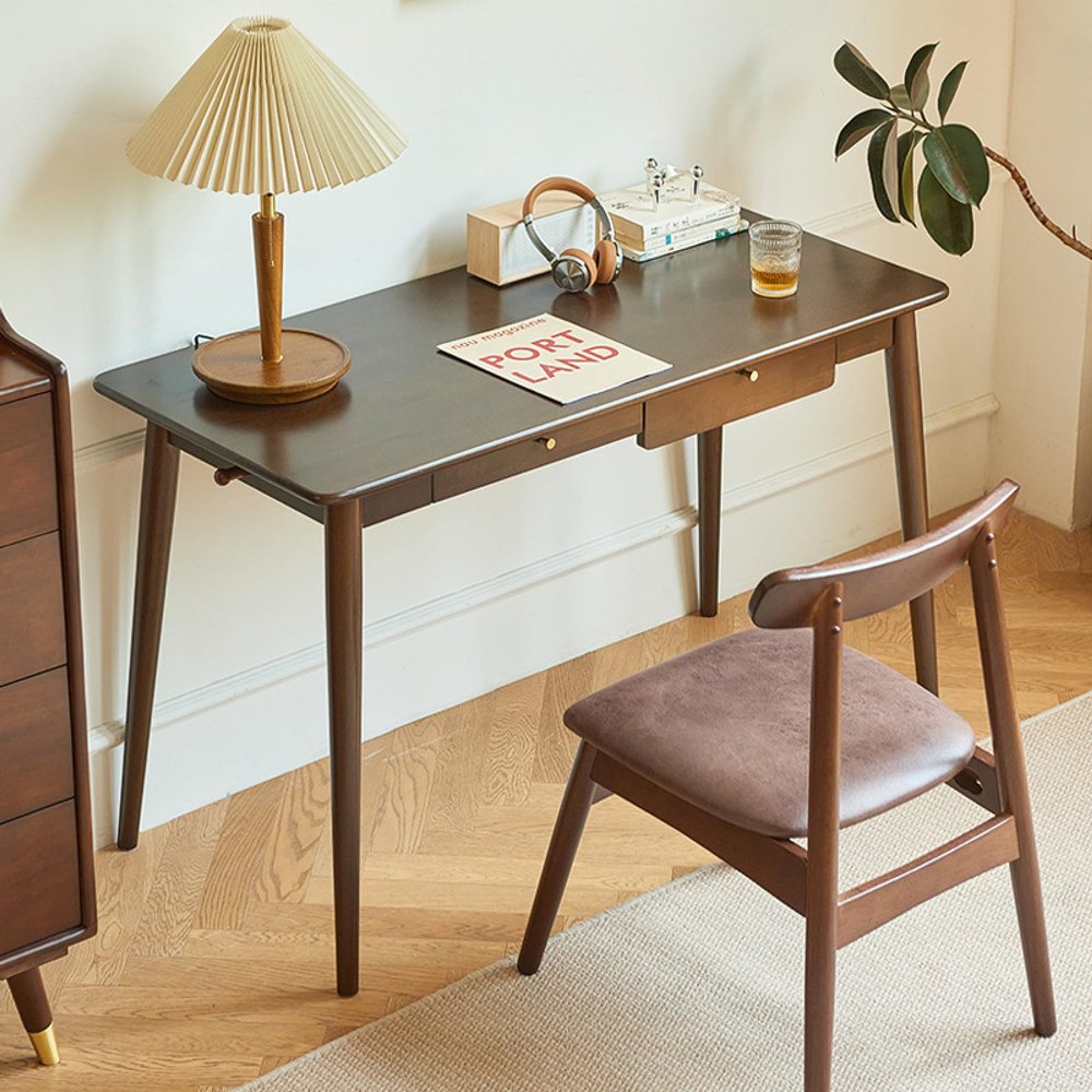 ALEEIK Mid-Century Modern Desk with 2-Drawers, 48'' Wide Home Office Desk Simple Modern Study Table & Cpmputer Workstations