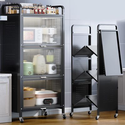4-Tier Microwave Stand, Kitchen Storage Cabinet - Bakers Rack Countertop, Transparent Flip Switch Door Design, for Kitchen Hutch, Home, Office, Pantry (Color : Black, Size : 70cm/28in)