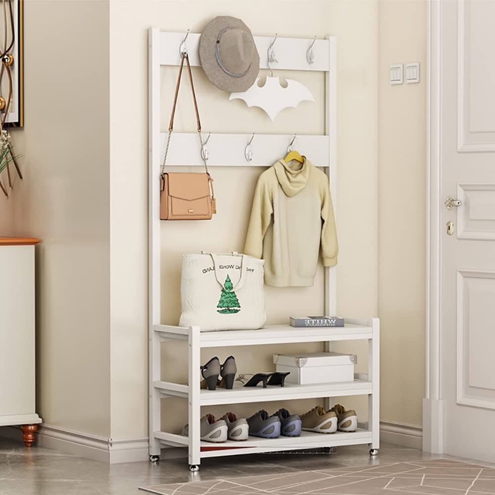 Entryway Hall Tree with Bench and Shoe Storage, Multifunctional 5-in-1 Coat Rack Shoe Bench with 9 Hooks, Industrial Entryway Storage Shelf Organizer with Shoe Rack,Rustic Brown, 60X30X170CM