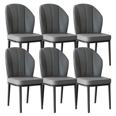 AYARNA Carbon Steel Legs Dining Chairs Set of 6,Water Proof PU Leather Side Chair Modern Kitchen Living Room Accent Chairs(Grigio,Black feet)