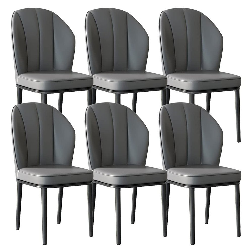AYARNA Carbon Steel Legs Dining Chairs Set of 6,Water Proof PU Leather Side Chair Modern Kitchen Living Room Accent Chairs(Grigio,Black feet)