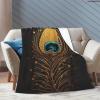 KHiry Fuzzy Throw Blanket for Living Room Peacock Feather Gold Throws Blanket Lightweight Blankets for Couch Micro Ultra-Soft Double Sided Fuzzy Blankets for All Season 40"x30" view 1