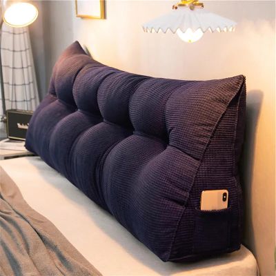 Full Size Triangular Headboard Pillow Queen Reading Pillow Bed Cushion Queen Cushion Headboard Backrest Pillow Neck and Lumbar Support for Dorm Sofa Bed,Denim Blue,W 120cm