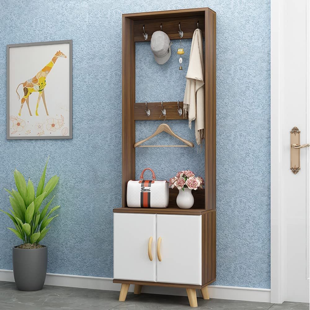 Entryway Coat Rack with Shoe Bench,Coat Tree with 2-Tier Shoe Rack, Freestanding Hall Tree with 7 Hanger Hooks, Mudroom Storage Organization Furniture, 100x32x176cm