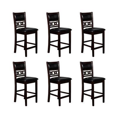 New Classic Furniture Gia Counter Dining Chair (Set of Six), Black PU Upholstered Seat & Back Rest, Ebony