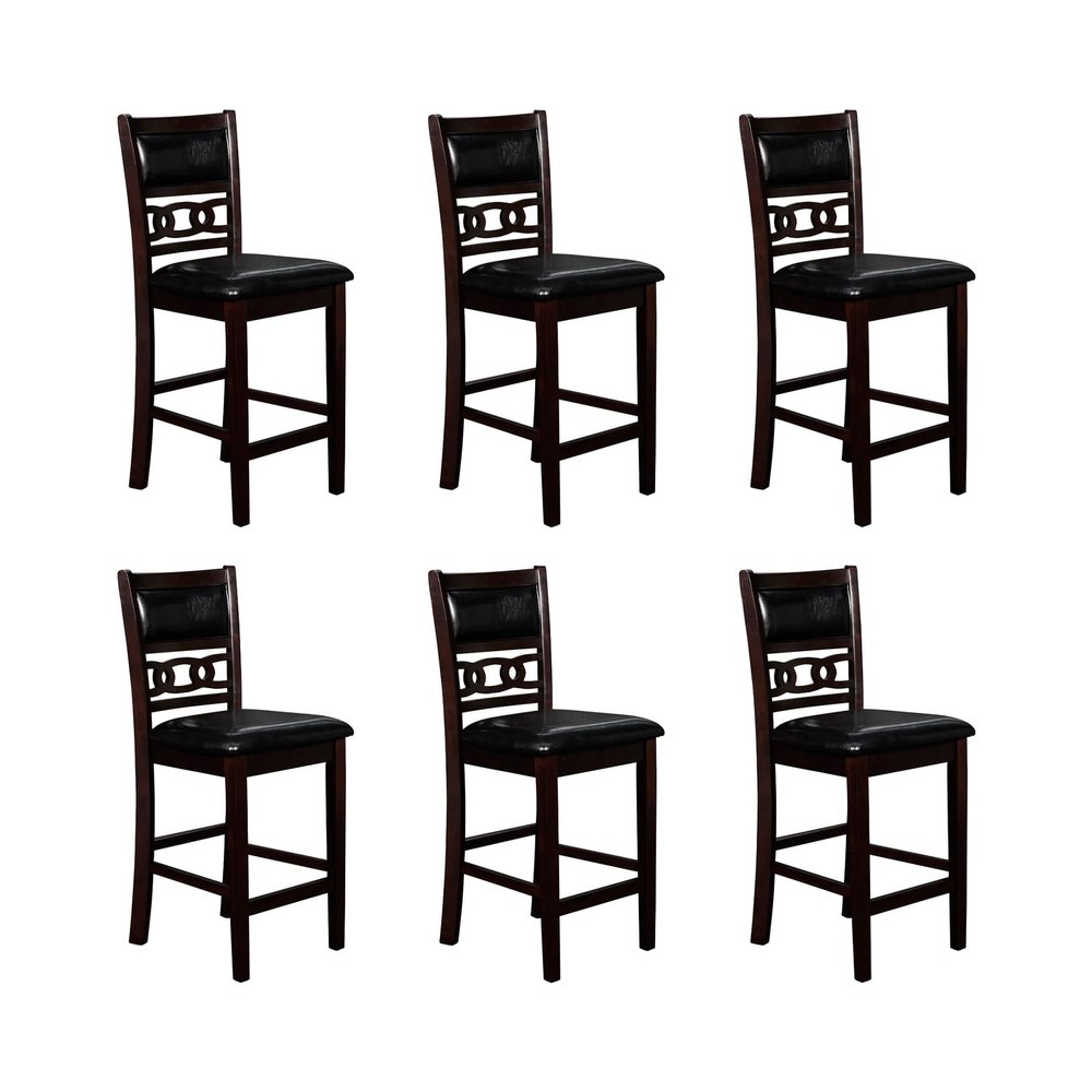New Classic Furniture Gia Counter Dining Chair (Set of Six), Black PU Upholstered Seat & Back Rest, Ebony