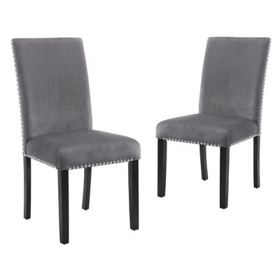 New Classic Furniture Celeste Gray 100% Polyester Velvet Dining Chair with Espresso Legs, Set of 6