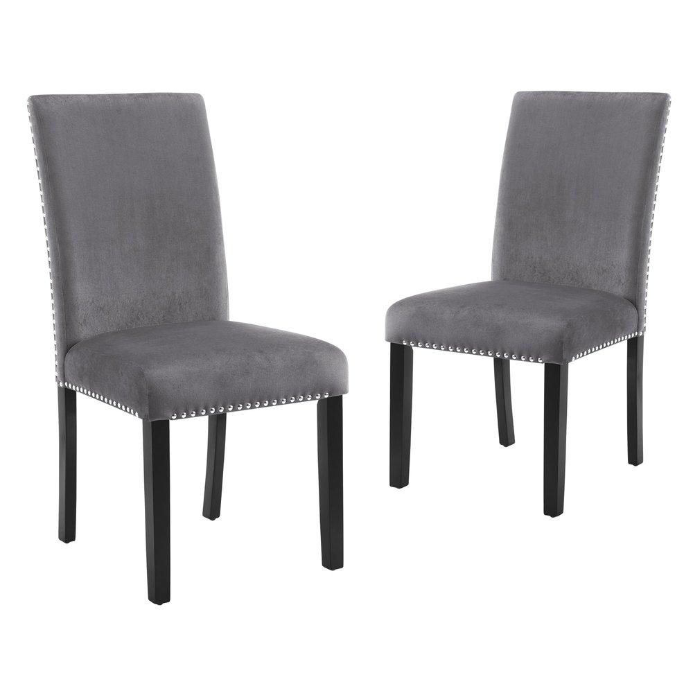New Classic Furniture Celeste Gray 100% Polyester Velvet Dining Chair with Espresso Legs, Set of 6