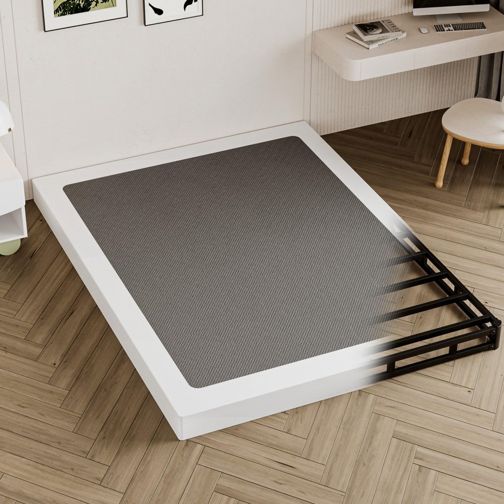 Seiugaga King Box Spring 4 Inch - Heavy Duty Box Spring Mattress Foundation Metal Bed Base with Fabric Cover, Noise Free Easy Assembly Non Slip 3000lbs Max