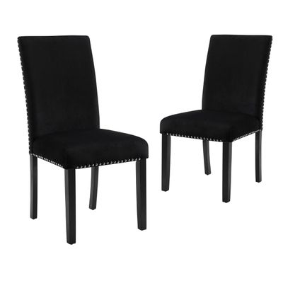 New Classic Furniture Celeste Black 100% Polyester Velvet Dining Chair with Espresso Legs, Set of 6