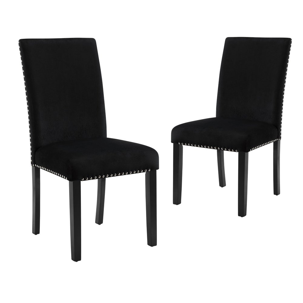 New Classic Furniture Celeste Black 100% Polyester Velvet Dining Chair with Espresso Legs, Set of 6