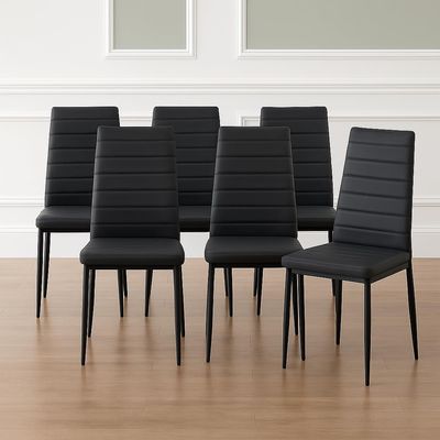 Anchorhome Modern Dining Chairs Set of 6, Gray Faux Leather Upholstered Side Chairs with High Back and Metal Legs, Padded Seat for Kitchen, Dining Room, Office