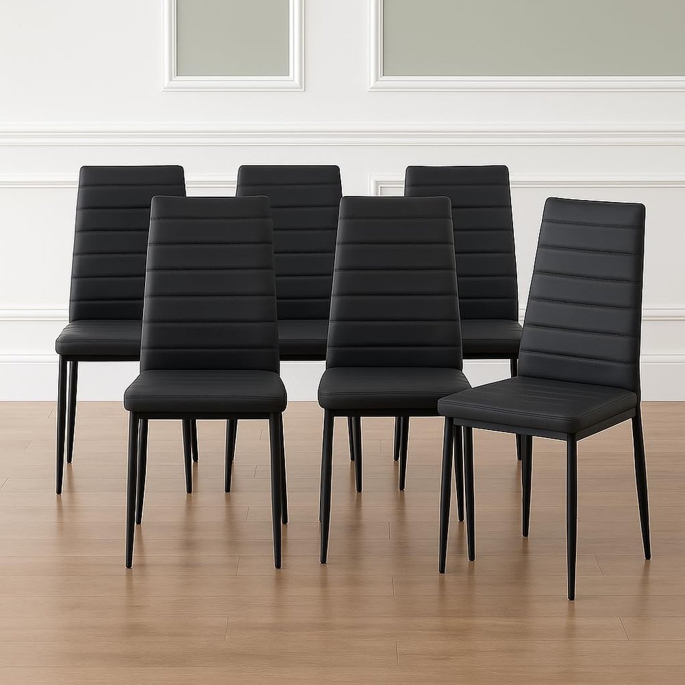 Anchorhome Modern Dining Chairs Set of 6, Gray Faux Leather Upholstered Side Chairs with High Back and Metal Legs, Padded Seat for Kitchen, Dining Room, Office