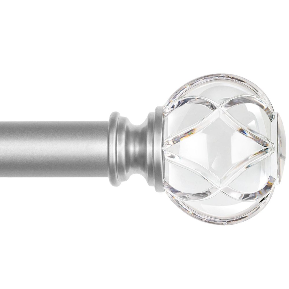 KAMANINA 1 Inch Curtain Rod for Windows 32 to 58 Inch(2.6 to 4.8 ft), Silver Telescoping Decorative Drapery Rods with Acrylic Crystal Finials for Living Room, Bedroom, Patio and Kitchen